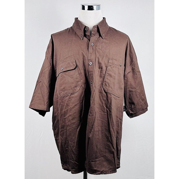 NWT DieHard 4XL Heavy Canvas Work Shirt Brown 100% Cotton Short Sleeve Button Up - Picture 2 of 5